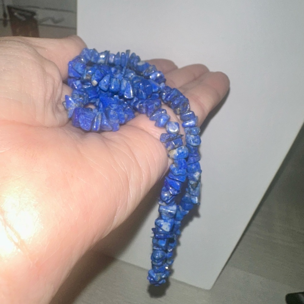Genuine Lapis Lazuli Chip Necklace – 27” Natural Stone Strand with Gold Flecks - Picture 3 of 4